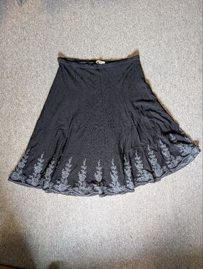Coldwater Creek Embroidered Edge‎ Floral Black And White Midi Skirt